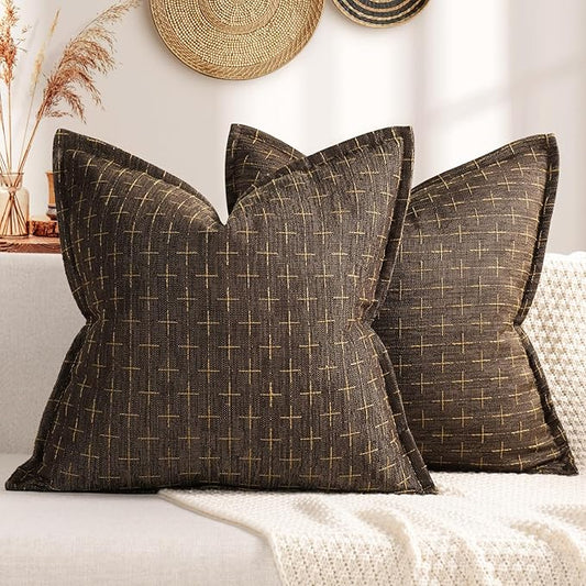 ZWJD Pillow Covers 26x26 Set of 2 Soft Polyester Textured Pillow Covers with Stylish Flange Edge Cozy Farmhouse Throw Pillows for Couch Bed Sofa Living Room