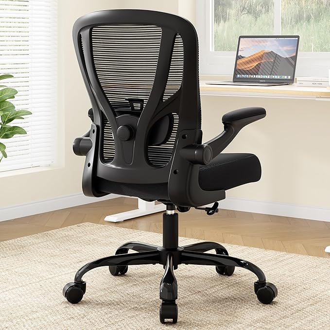Office Chair Ergonomic Desk Chair - Mesh Computer Chair Breathable Task Chair with Wheels Adjustable Lumbar Support Home Desk Office Chairs with Flip up Armrest Executive Rolling Swivel Black