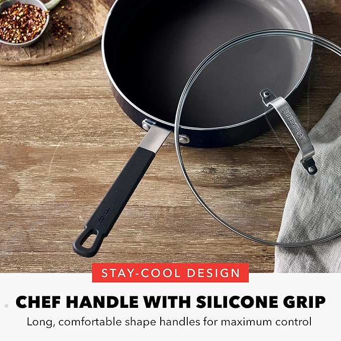 GreenPan x Bobby Flay 8" Nonstick Frying Pan Skillet, PFAS-Free Diamond Ceramic, Induction Suitable, Stay-Cool Silicone Handle, Easy Clean Dishwasher & Oven Safe, Egg & Omelet Pan, Black