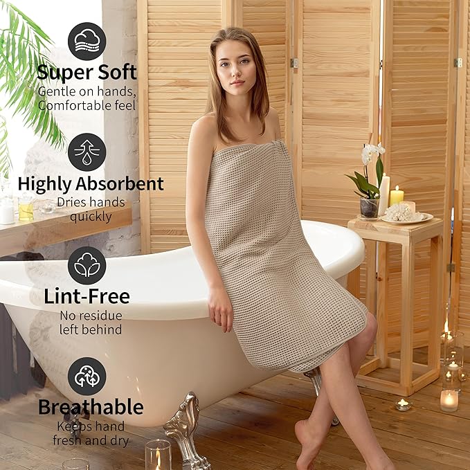 Microfiber Waffle Bath Towels, 4 Pieces, Soft, Absorbent, Fast Drying, Lint Free (Beige)