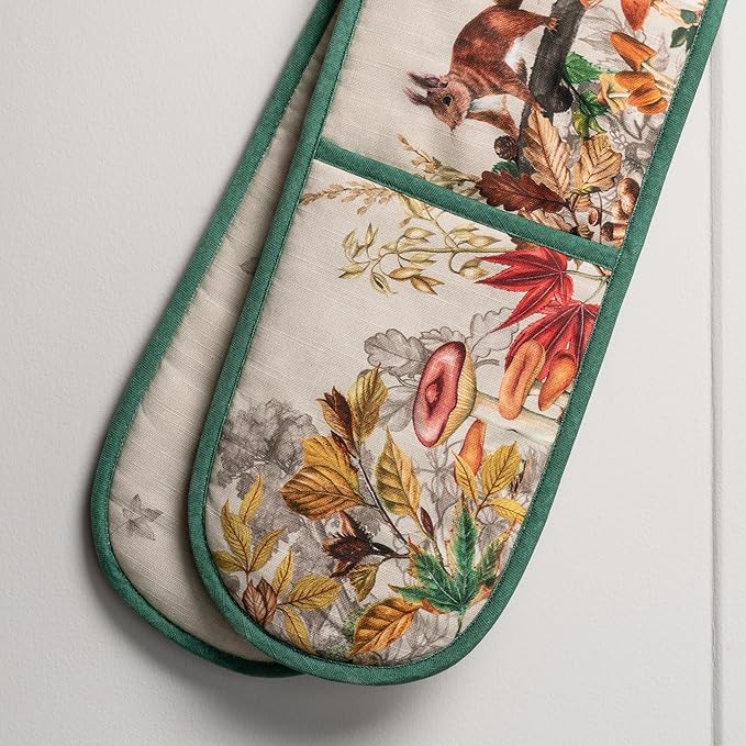 Maison d' Hermine Double Oven Mitt (7" x 35") 100% Cotton Heat Resistant BBQ Cooking Gloves with Loop for Thanksgiving Christmas Decorations Baking Cooking Barbeque Handling Hot Pan (Recolte)