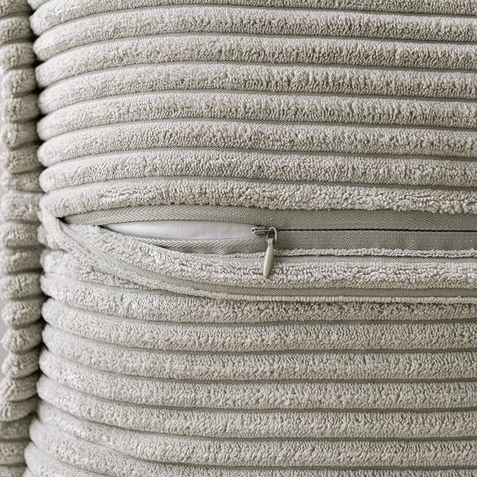 MIULEE Decorative Throw Pillow Covers for Couch Bed Livingroom 20x20 Inch Set of 2 Light Grey Boho Accent Throw Pllows Broadside Striped Patchwork Soft Corduroy Pillowcases