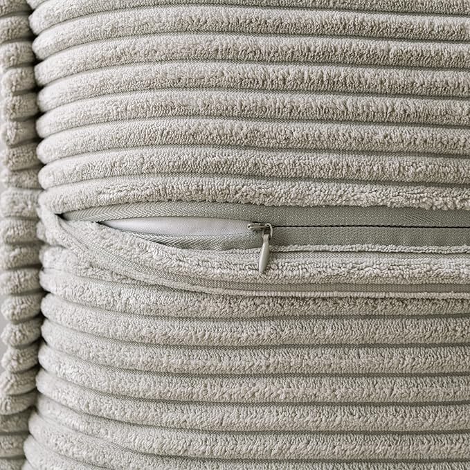 MIULEE Decorative Throw Pillow Covers for Couch Bed Livingroom 18x18 Inch Set of 2 Light Grey Boho Accent Throw Pllows Broadside Striped Patchwork Soft Corduroy Pillowcases