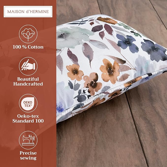 Maison d' Hermine Decorative Pillow Covers 12x20 Inch Rectangle 100% Cotton Throw Pillow Covers with Invisible Zipper Cushion Case for Living Room Couch, Chair, Sofas, Bedroom, Home (Blossom - Flora)
