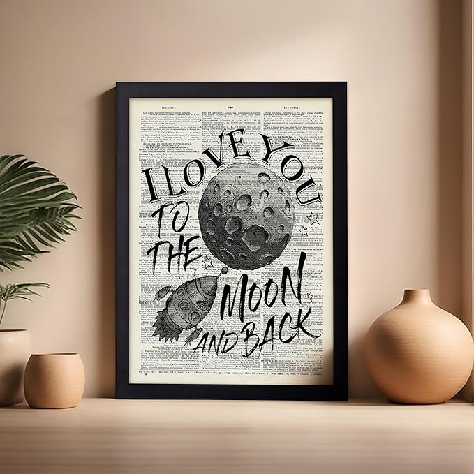 Poster Master Dictionary Art Poster - I Love You To The Moon and Back Print - Motivational Art - Gift for Him, Her & Lovers - Romantic Decor for Dorm, Bedroom or Living Room, 16x20 Black Framed