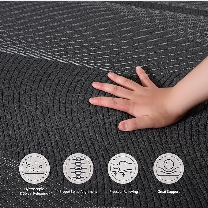 Full Mattress 6 Inch Charcoal Memory Foam in a Box, CertiPUR-US Certified, Fiberglass Free, Gel Double Mattress, Made in The USA of US Foam, 75" × 54" × 6", Medium