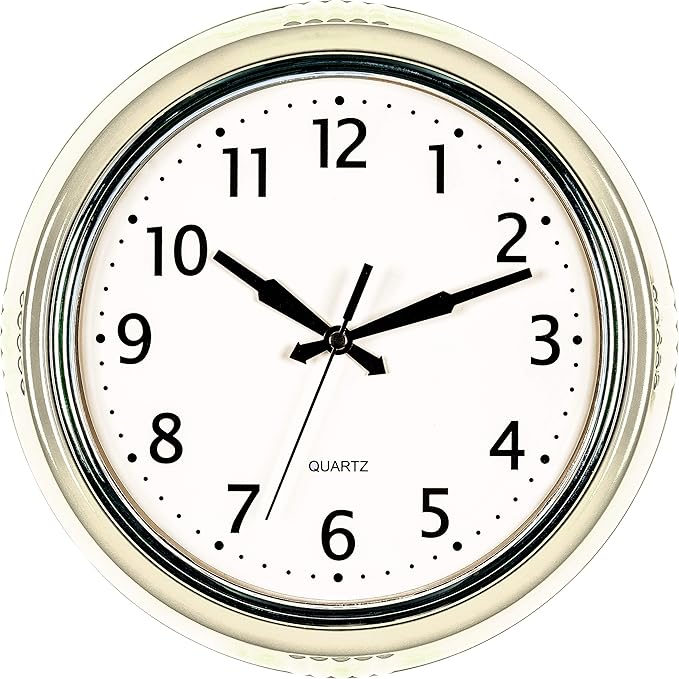 Bernhard Products Retro Wall Clock 12 Inch Cream Kitchen 50's Vintage Design Round Silent Non Ticking Quality Quartz Clock for Home/Office/Classroom