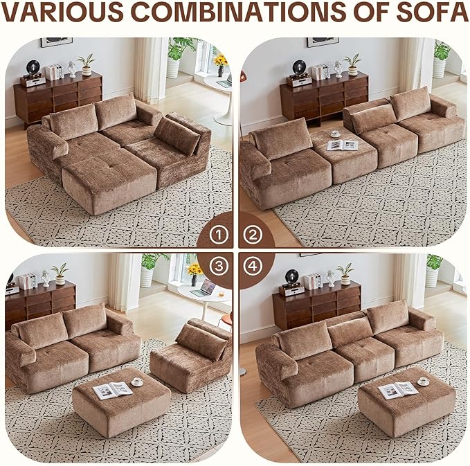 108" Modular Sectional Sofa - L-Shape Chaise, Modern Modular Cloud Couch with Deep Seat and Pillow, Boneless Couch Comfy Sofa for Living Room & Apartment, No Assembly(Camel)