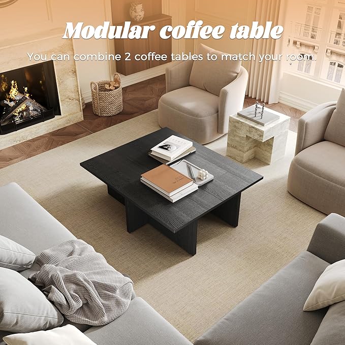 Luoxiao Rectangle Coffee Table for Living Room 47 inch Wood Modern Center Accent Table Minimalist Small Rectangular Cocktail Table Black, Space Saving, Easy Assembly