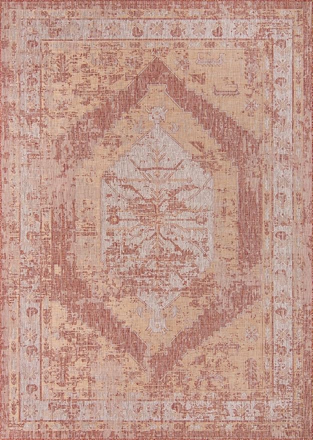 Unique Loom Outdoor Traditional Collection Area Rug - Valeria (10' x 14' 1" Rectangle, Rust Red/ Ivory)