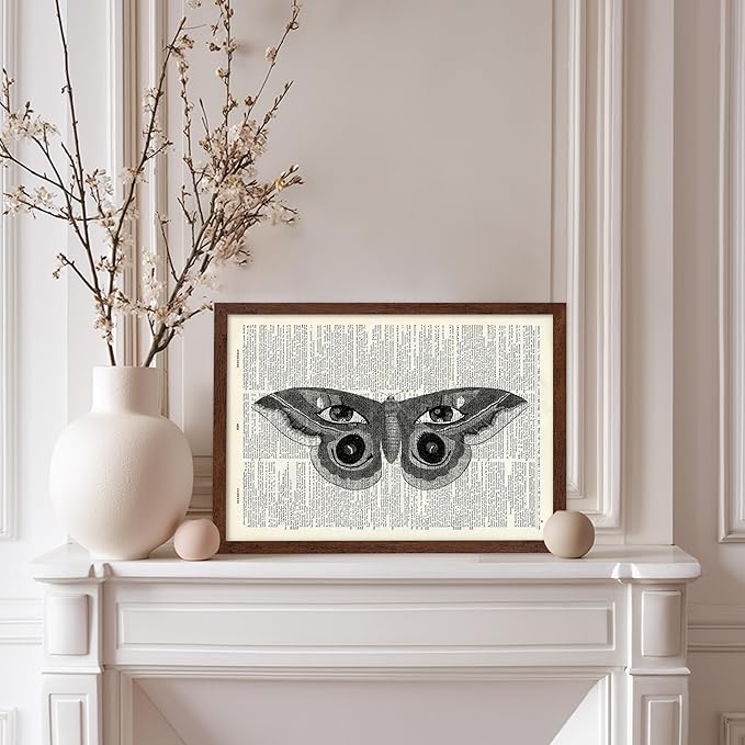 Poster Master Dictionary Art Poster - Butterfly Print - Eyes on Wings Art - Insect Art - Gift for Men, Women & Animal Lover - Gothic Decor for Living Room, Bedroom or Dorm, 8x10 Brown Framed