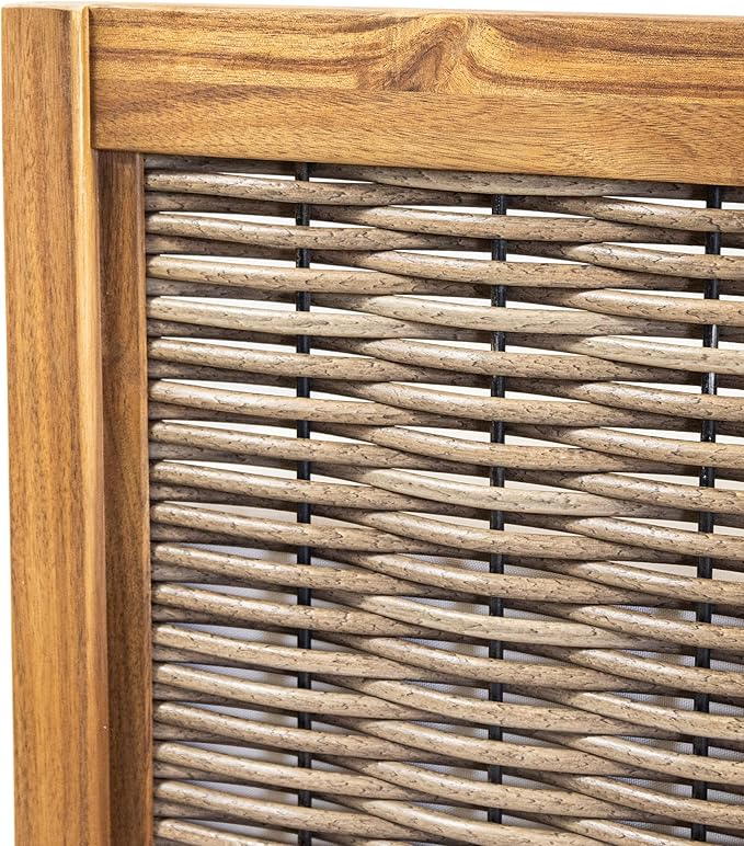 Merax 4-Piece Outdoor Acacia Wood Wicker Conversation Set with Loveseat,Club Chairs and Coffetable for Backyard Garden