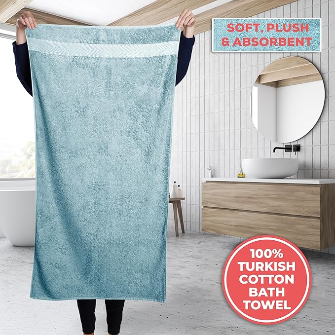 TEXTILOM 100% Turkish Cotton 3 Pcs Bath Towel Set, Luxury Bath Towels for Bathroom, Soft & Absorbent Bathroom Towels Set (1 Bathtowel, 1 Hand Towel, 1 Washcloth)- Aqua