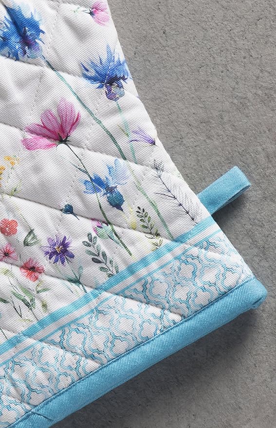 Maison d' Hermine Oven Gloves 100% Cotton Oven Mitt 7" x 13" with Loop Heat Resistant, BBQ, Cooking Gloves, Baking, Grilling, Kitchen, Handling Hot Pans Spring/Summer (Pack of 1, Flower in The Field)