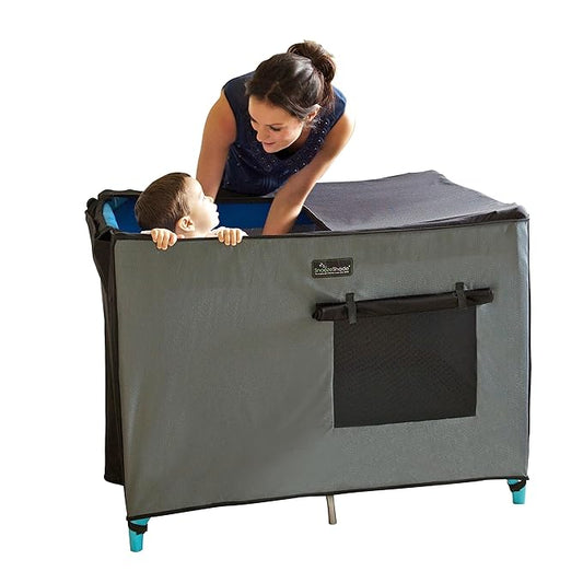 SnoozeShade Pack n Play & Travel Crib Blackout Cover | Blackout Crib Cover & Pack and Play Black Out Cover | Mom-Invented Safety Tested with Optimal Airflow
