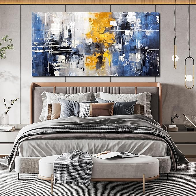 ZHAOSHOP Blue Wall-Art Living Room - Abstract Wall Decor for Office - Modern Minimalist Wall Art Ready to Hang Size 29" x 59"