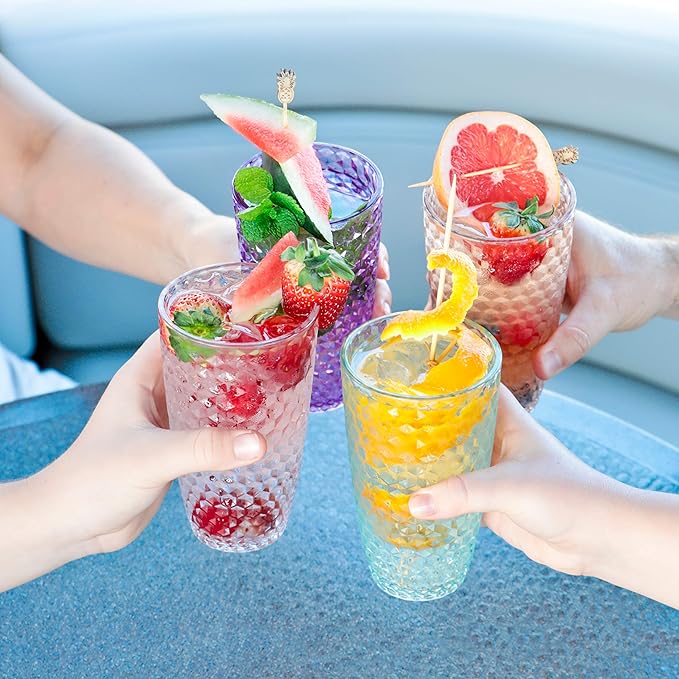 BELLAFORTE Shatterproof Tritan Plastic Tall Tumbler, 19oz Drinking Glasses Set of 4 - Laguna Beach Unbreakable Outdoor Drinkware for Party, Poolside, Indoor Use - Dishwasher Safe, BPA Free - Clear