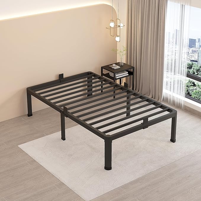 MAF 12 Inch Twin Metal Platform Bed Frame with Round Corner Legs, Mattress Slide Stopper, 3000 LBS Heavy Duty Steel Slats Support, No Box Spring Needed, Noise Free