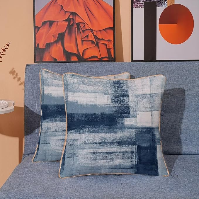 Blue White Throw Pillow Covers 18x18 Set of 2, Abstract Art Decorative Throw Pillow Covers Modern Abstract Soft Polyester Pillowcase Outdoor Cushion Cover for Sofa Couch Farmhouse Room Bed