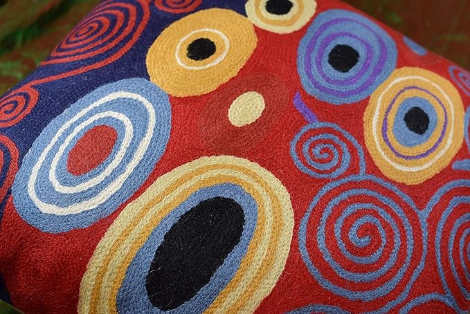 Klimt Red Throw Pillow Cover Reds Navy Modern Accent Pillowcase Decorative Abstract Throw Pillows Modern Boho Pillow Farmhouse Chair Cushions Hand Embroidered Sofa Cushion Wool Size 18x18