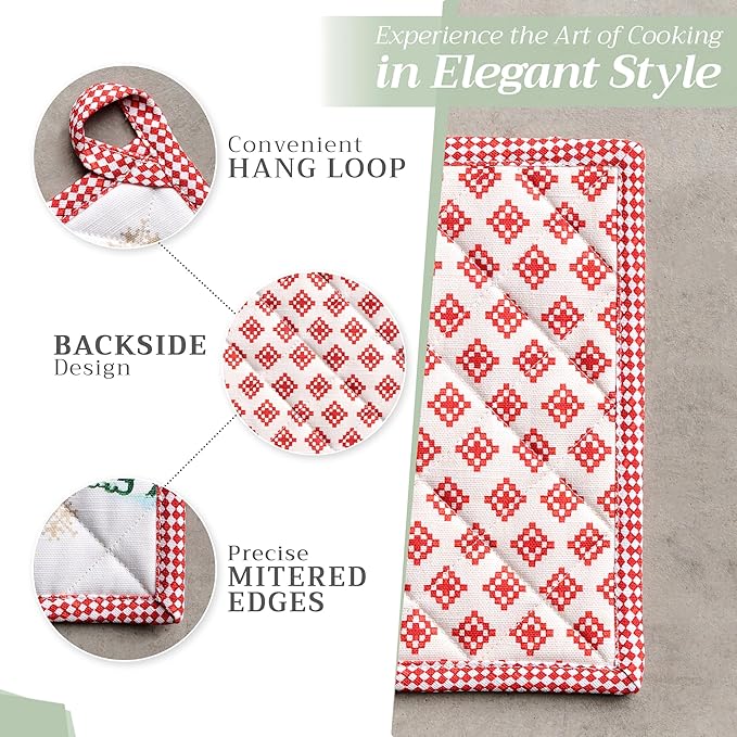 Maison d' Hermine Pot Holders 100% Cotton Heat Resistant Potholders 8" x 8" Hot Pads with Loop for Thanksgiving Christmas Decorations BBQ Cooking Baking Handling Hot Pans (Pack of 1, Rural Christmas)