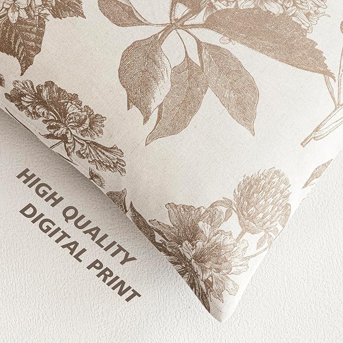 Foindtower Set of 2 Linen Floral Throw Pillow Covers Neutral Vintage Print Decorative Cushion Covers Farmhouse Boho Home Decor for Sofa Chair Couch Bedroom Living Room Outdoor,22×22 Inch,Light Brown