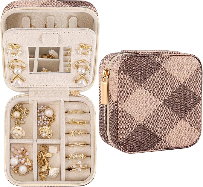 Geometric Diamond Jewelry Box, Argyle Classic Retro Jewelry Travel Case for Women Girl, Trendy Birthday Gradution Gift