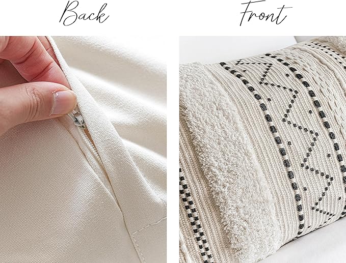 Black Neutral Decorative Lumbar Throw Pillow Cover 14x36 Boho Long Cushion for Bed Accent Farmhouse Pillowcase for Bedroom Living Room Couch Sofa Home Décor (Cover ONLY, Pack of 1)