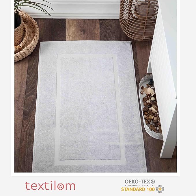 TEXTILOM Luxury 2 Pack Banded Cotton Bath Mats for Bathroom Floor [ Hotel, Spa, Tub, Shower Bath Mat Floor Towel Set ], Machine Washable & Soft & Absorbent & Quick Dry (20''x34'')- Light Grey