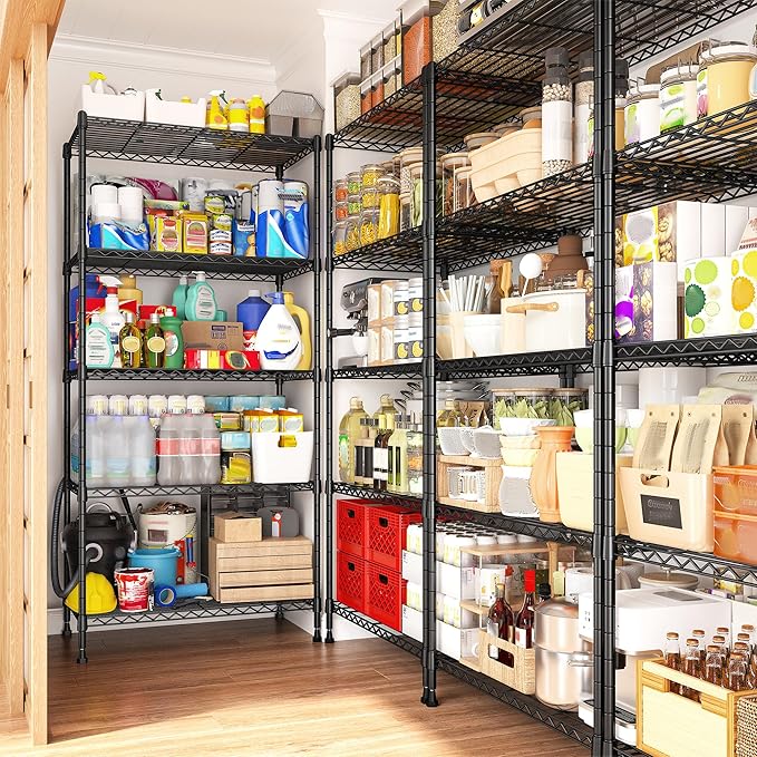 REIBII 1000LBS Wire Shelving Unit, 5 Tier Adjustable Metal Storage Shelves for Kitchen Pantry Office Steel Organizer Wire Rack for Narrow Space College Dorm School, 13.4" D x 23.2" W x 60" H, Black