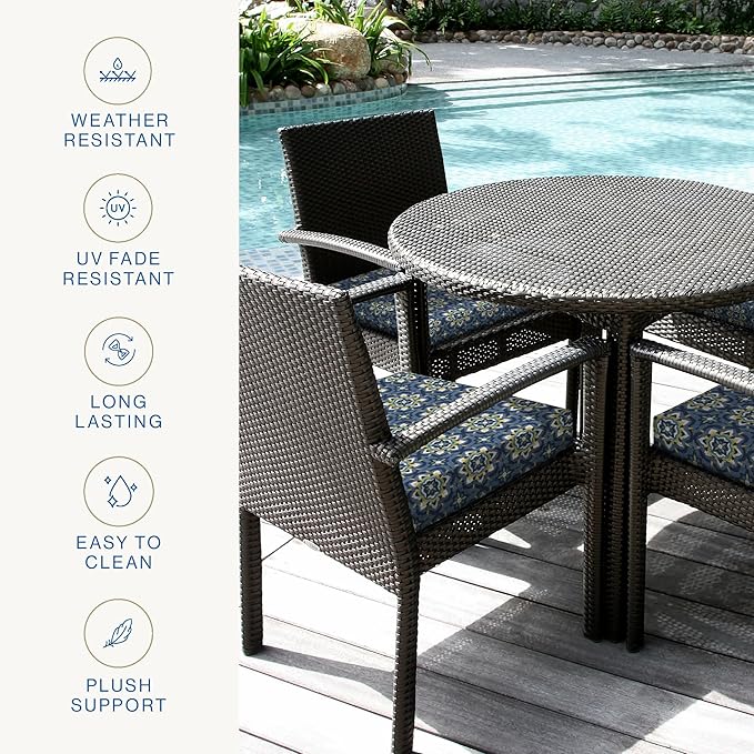 Honeycomb Outdoor Essentials Set of 2 Square Seat Pads, 19 x 19, Medina Medallion Blue Dining Chair Cushions for Patio Furniture