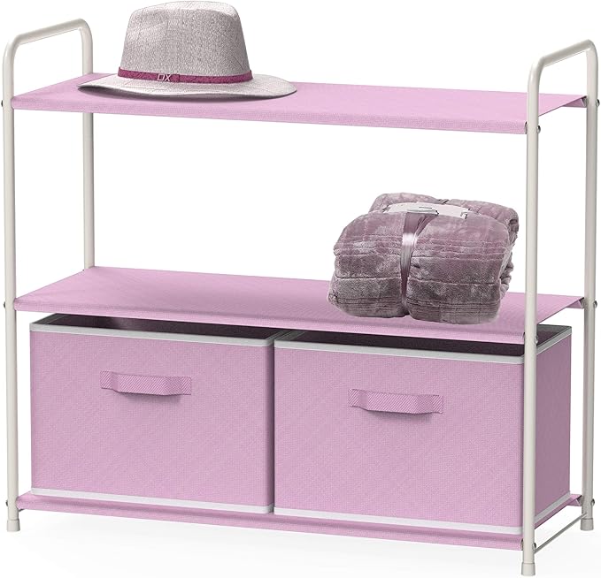 Simple Houseware 3-Tier Closet Storage with 2 Drawers, Pink