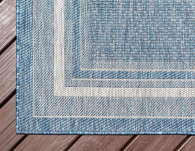 Unique Loom Outdoor Border Collection Area Rug - Soft Border (5' 3" x 8' Rectangle Blue/Ivory)
