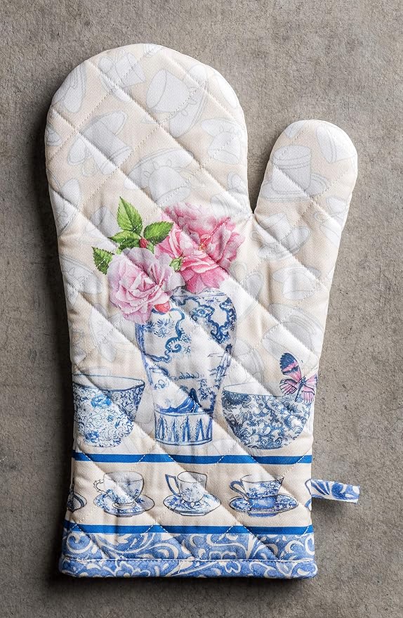 Maison d' Hermine Oven Gloves 100% Cotton Oven Mitt 7" x 13" with Loop Heat Resistant, BBQ, Cooking Gloves, Baking, Grilling, Kitchen, Handling Hot Pans Spring/Summer (Pack of 1, Canton)