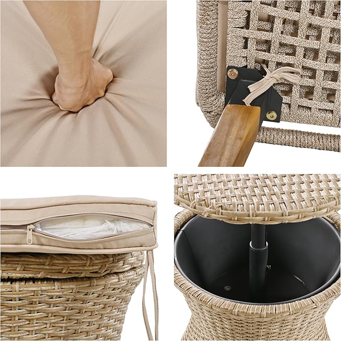 5-Piece Patio Conversation Sofa Set, Rope-Woven Furniture Set with Rattan Cool Coffee Table, Outdoor Furniture Setwith 2 Footstools for Garden, Backyard, Balcony, Brown