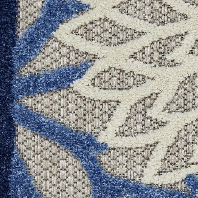 Nourison Aloha Indoor/Outdoor Blue/Multicolor 2'3" x 8' Area Rug, Tropical, Botanical, Easy Cleaning, Non Shedding, Bed Room, Living Room, Dining Room, Deck, Backyard, Patio (2x8)