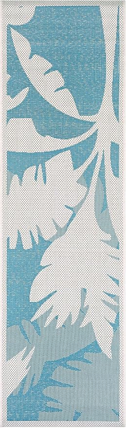 Couristan Monaco Indoor Outdoor Area Rug – Coastal Flora 2'3" x 7'10" Runner in Ivory Turquoise – Flatwoven, Hose Washable, Pet Friendly Rug for Patio, Porch and Home Decor