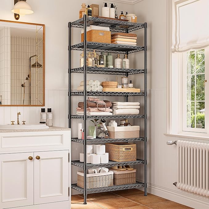 8 Tier Wire Shelving Unit Storage Shelves Loads 1200LBS,Adjustable Metal Shelving and Storage Wire Rack Pantry Shelves Commercial Shelf for Closet Kitchen Bathroom Office 72''H X 13.8''D X 23.6''W