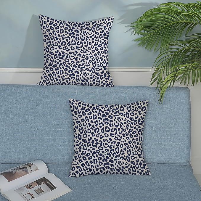 Leopard Print Pillow Covers 18x18 Pack of 2 Navy Blue Animal Pattern Cheetah Decorative Throw Pillow Covers Outdoor Decor Boho Abstract Modern Pillowcase Farmhouse Cushion Case for Couch Sofa