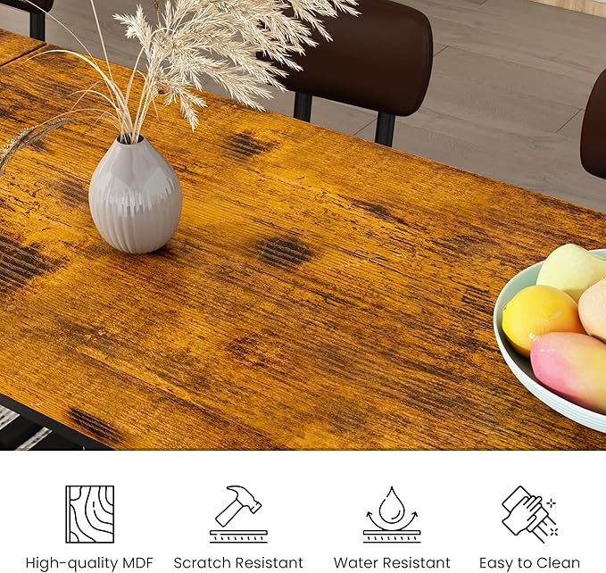 Lamerge Dining Table Set for 4 Bar Table and Chairs Set Industrial Counter Height Dining Table Set with 4 PU Upholstered Stools Kitchen Pub Table for Kitchen, Restaurant, Space Saving, Rustic Brown