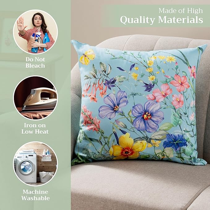 Maison d' Hermine Decorative Pillow Covers 20x20 Inch Square 100% Cotton Throw Pillow Covers with Invisible Zipper Cushion Case for Living Room Couch, Chair, Sofas, Bedroom, Home (Hesperides - Fleur)