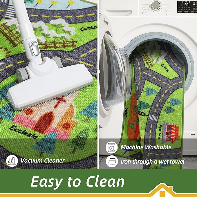 BEQHAUSE Kids Room Rugs City Life, 32”x60” Educational Road Traffic Kids Rug, Non Slip Washable Kid Carpets for Children Room Bedroom Playroom Nursery Room Decor