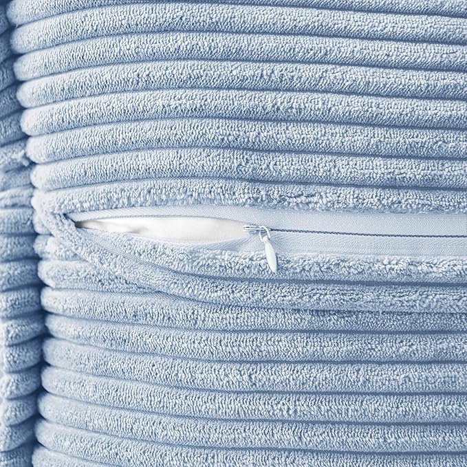 MIULEE Decorative Throw Pillow Covers for Couch Bed Livingroom 20x20 Inch Set of 2 Baby Blue Boho Accent Throw Pllows Broadside Striped Patchwork Soft Corduroy Pillowcases