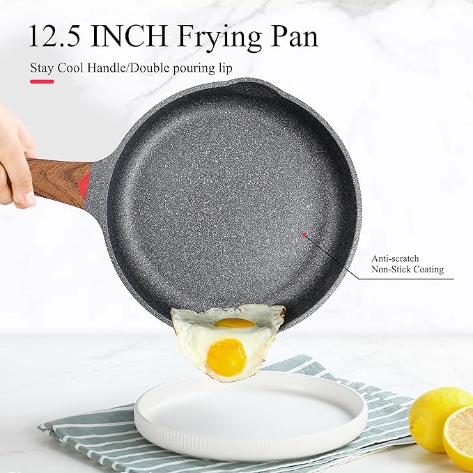 Vinchef Nonstick Frying Pan Anti Scratch,12.5 Inch Skillet Cast Aluminum Cookware, Induction Compatible