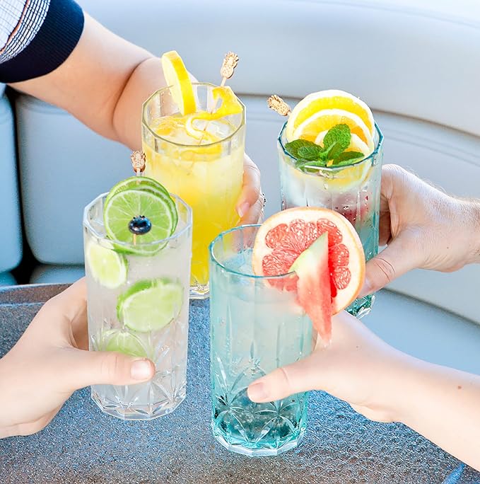 BELLAFORTE Shatterproof Tritan Tall Tumbler, Set of 4, 18oz - Myrtle Beach Drinking Glasses - Unbreakable Plastic Drinking Glasses for Gifting, Parties, New Year - BPA Free - Dishwasher Safe - Green