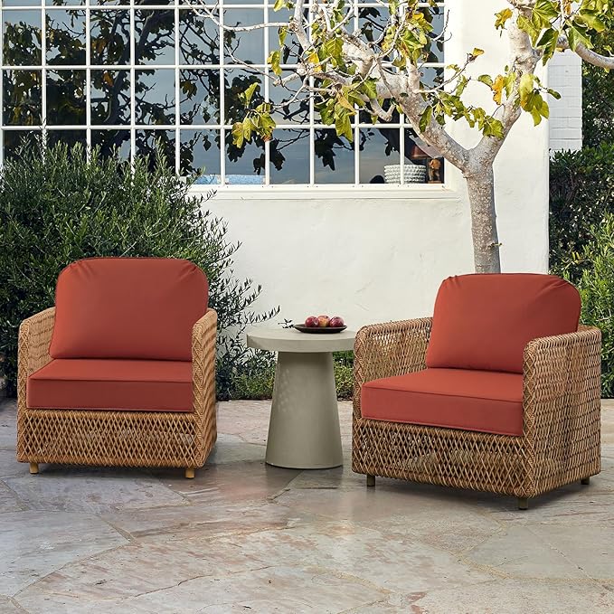 Outdoor Sunbrella Cushions for Patio Furniture Set of 2, 24"x24" Water Repellent Chair Cushions Removable Seat Bottom & Back Cushion Covers for Chair, Sofa, Couch, Spectrum Grenadine