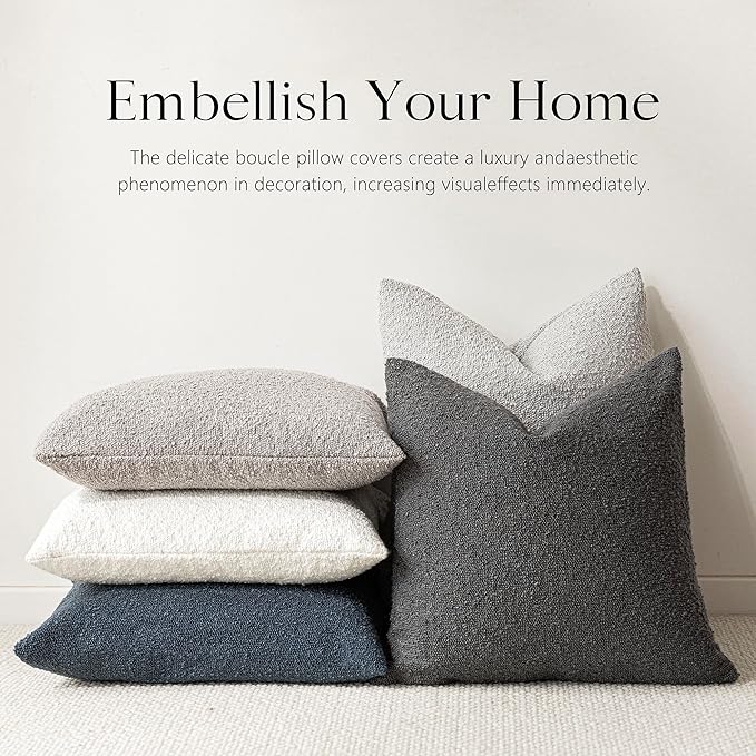Foindtower Pack of 2, Decorative Textured Boucle Throw Pillow Covers Accent Solid Pillow Cases Cozy Soft Couch Cushion Case for Chair Sofa Bedroom Living Room Home Decor 22 x 22 Inch Dark Grey
