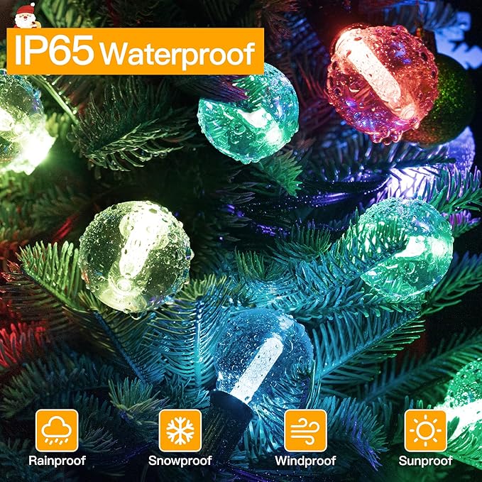 Ollny RGBW Outdoor Lights 20 Bulbs 30FT, Red White Blue String Light for Independence and Memorial Day, Plug in Remote Waterproof Timers Patio Lights for American Holiday Outside Balcony Porch Yard