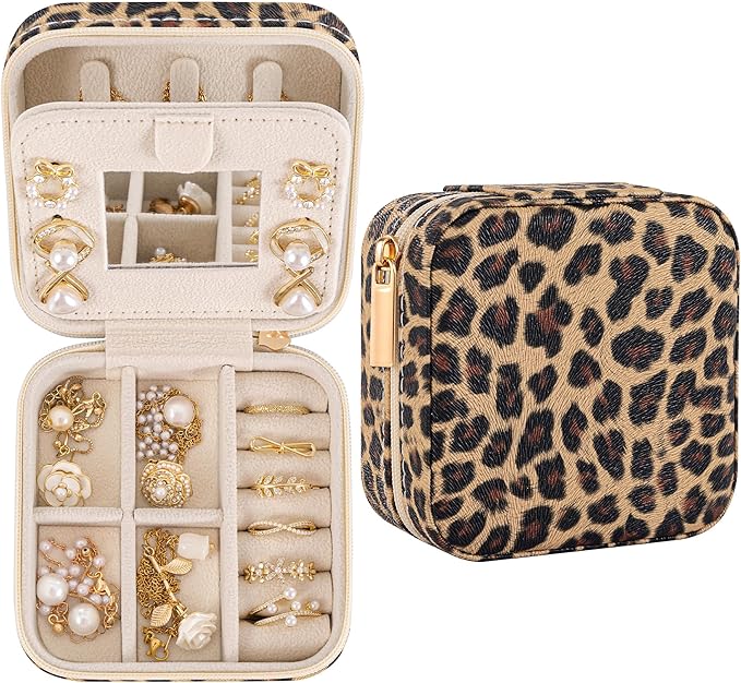 Leopard Print Jewelry Box, Cheetah Travel Jewelry Case for Women Girl, Animal Small Jewelry Organizer, Birthday Graduation Gift