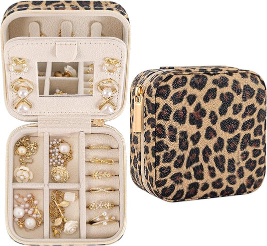 Leopard Print Jewelry Box, Cheetah Travel Jewelry Case for Women Girl, Animal Small Jewelry Organizer, Birthday Graduation Gift